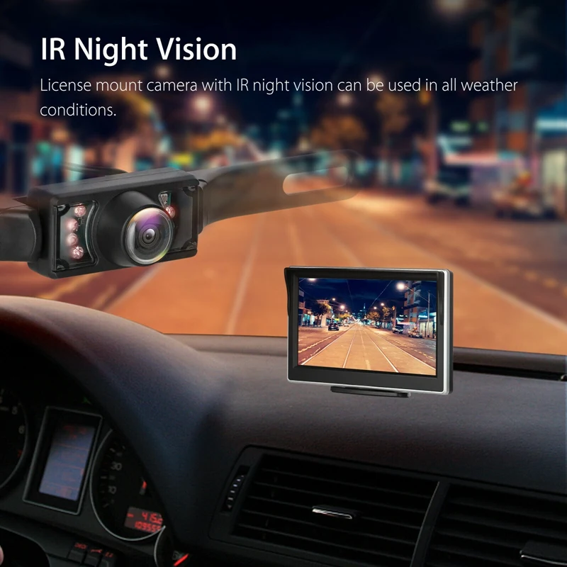 

Car License Backup Camera Rear View HD Parking System Night Vision 5 Inch Car Monitor TFT LCD Screen HD Digital