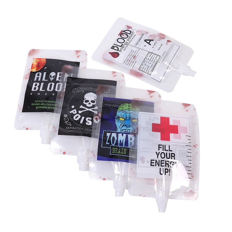 

5pcs Novelty Halloween Blood Drink Bag 250ml Bags Juice Bag Vampire Plasma Decor Props