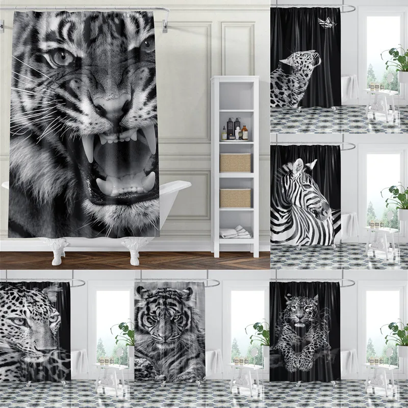 

Занавеска для душа С Рисунком Тигра и Льва, водонепроницаемая штора из полиэстера для ванной комнаты, с 3D рисунком звезд, с крючками