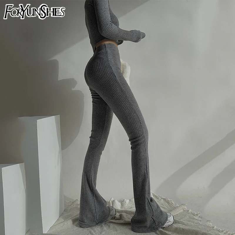 

Y2k E Girl Gray Rib Knit Flare Pants Women Clothing 2021 Korean Fashion Spring Summer Harajuk High Waist Trousers Vintage New