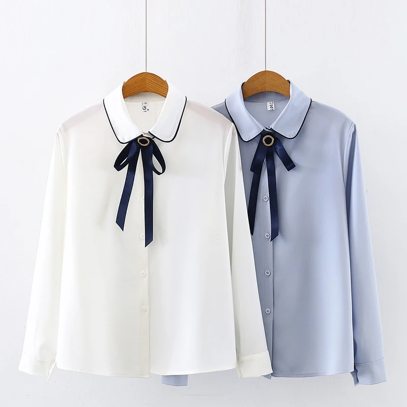 Новинка весны 2020 Женская однотонная шифоновая белая рубашка с длинным рукавом