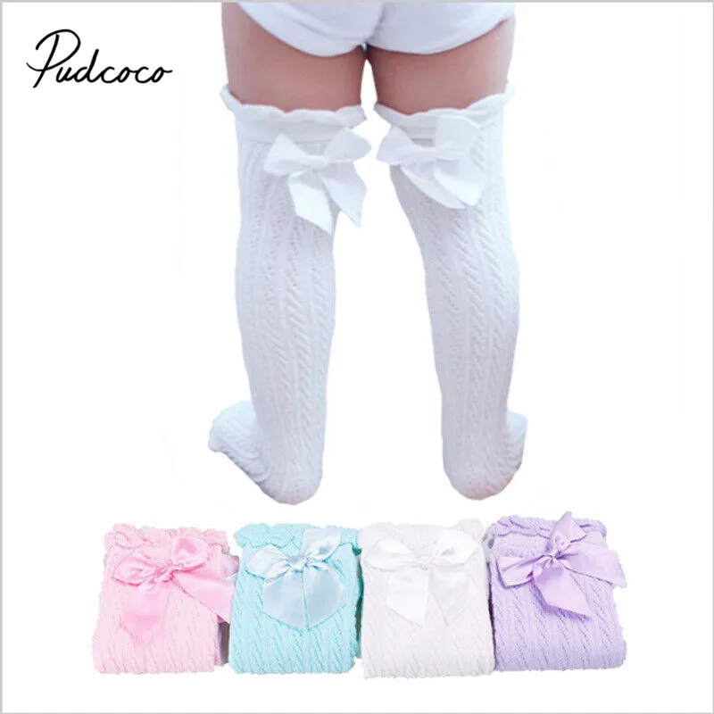 

Pudcoco Newborn Infant Baby Girl Knee Stocking Cotton Breathable Summer Solid Bowknot Fish Net Long Stockings 28cm 38cm