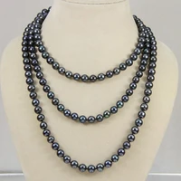 natural 7 8 mm tahitian black pearl necklace aa long 50 inches