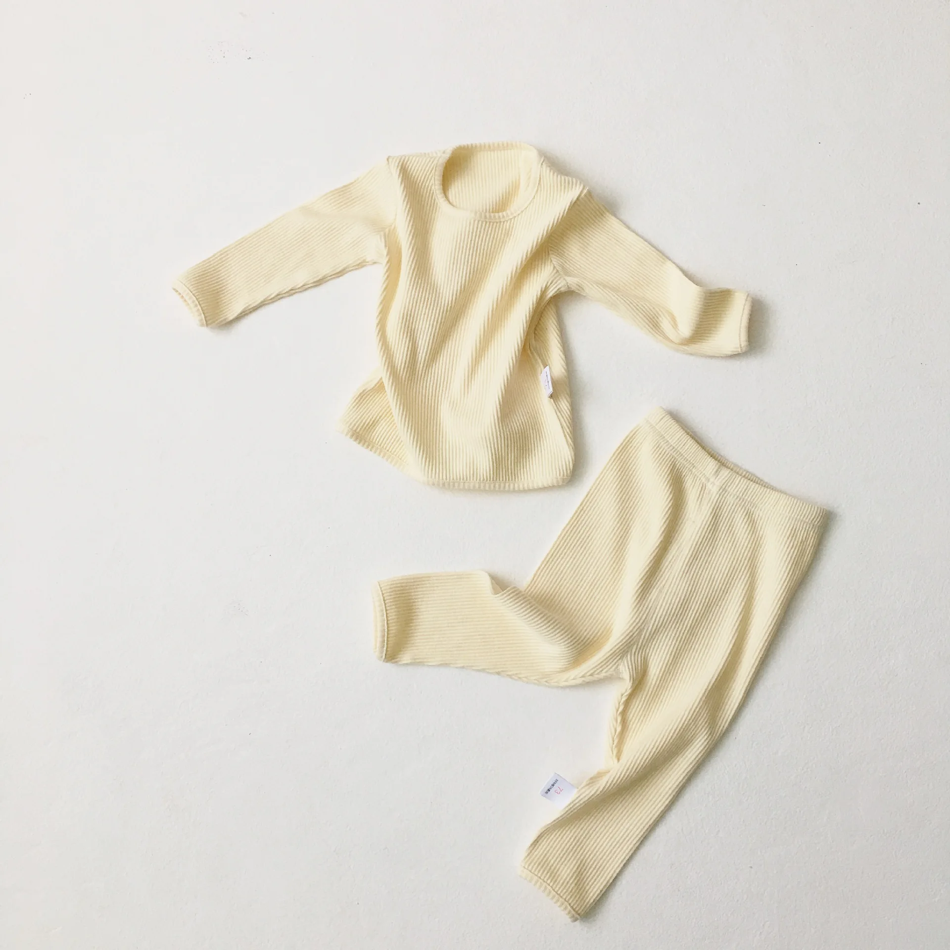 Apricot Children Ribbed Fitted Pajamas Kids Toddler Boys Girls PJS Cotton Top and Pants Sets Clothing Clothes Sleepwear Nightwear - Цвет: Apricot