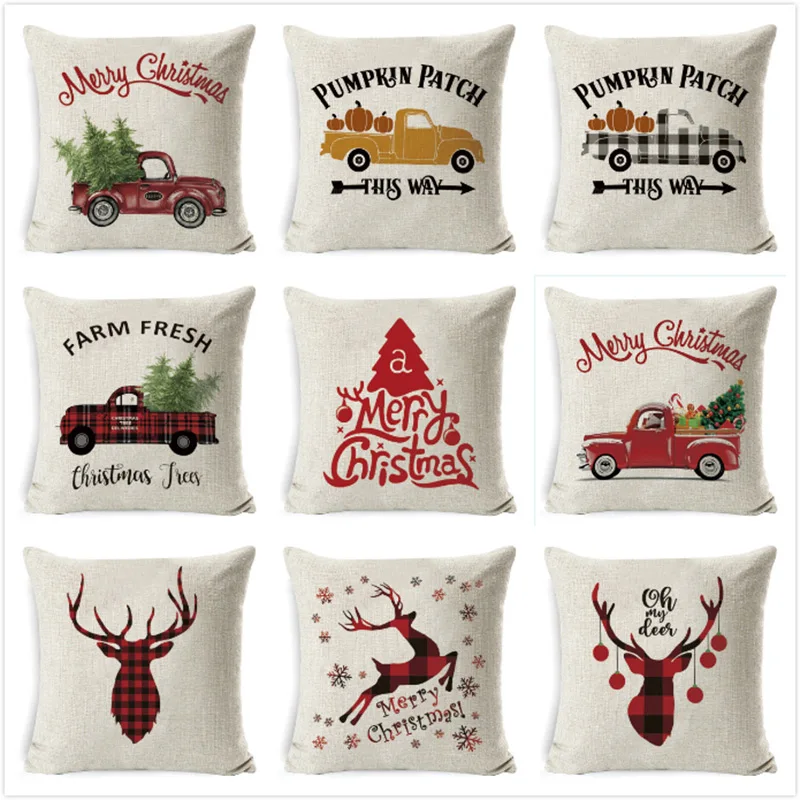 

Pillowcases New Christmas Cushion Cover Cotton Linen Throw Pillow Case Sofa Cushion Case Home Decor Housse De Coussin Pillowcase