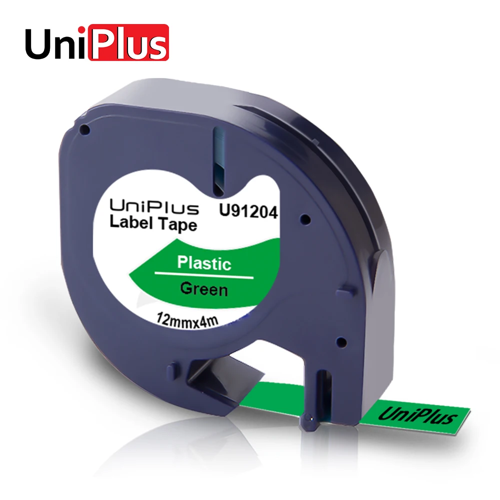 UniPlus 12 мм черный на зеленой этикетке для Dymo LT 91334 Letratag Plus 100H QX50 пластиковые этикетки водонепроницаемая