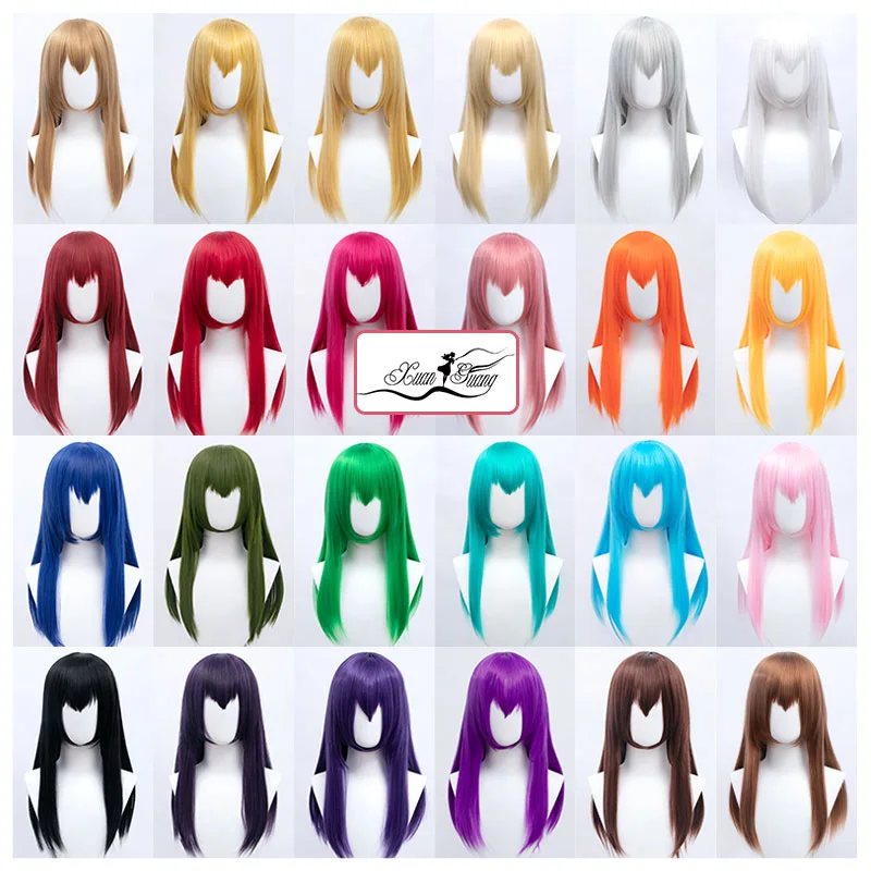 XUANGUANG Red Pink Grey Blonde Blue Purple Hair Cos Wig 60 CM Long Straight Synthetic Cosplay Wigs for Women Fake |