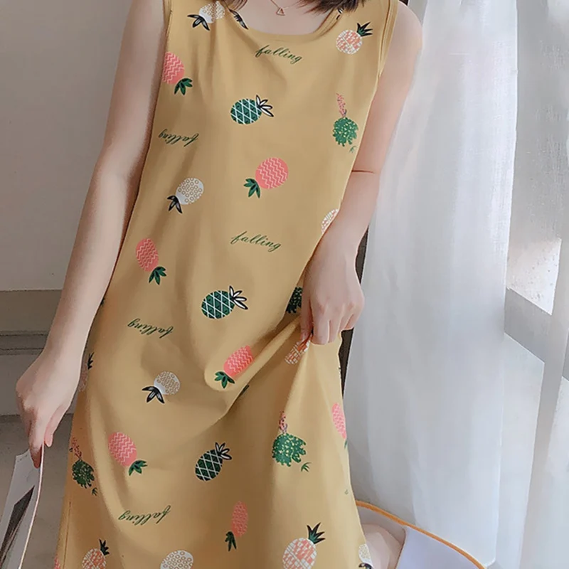 

Women Summer Nightdress Korean Style Sweet Lovely Nightgowns Cute Ladies Sleeveless Causal Sleepwear