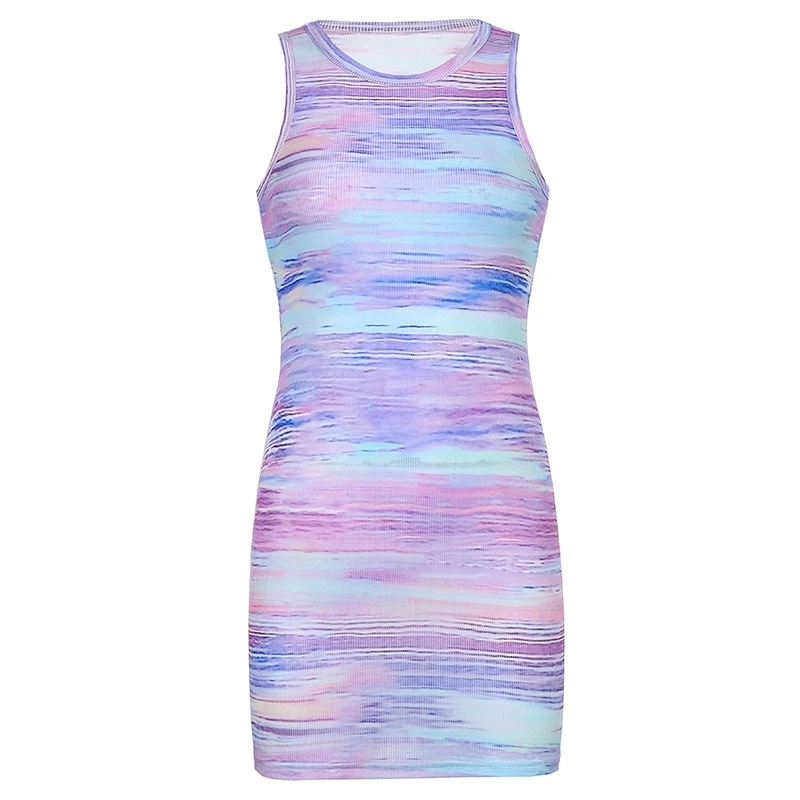 

2021 women's fashion new sexy color printed round neck off shoulder leg long buttocks sleeveless Jumpsuit skirt