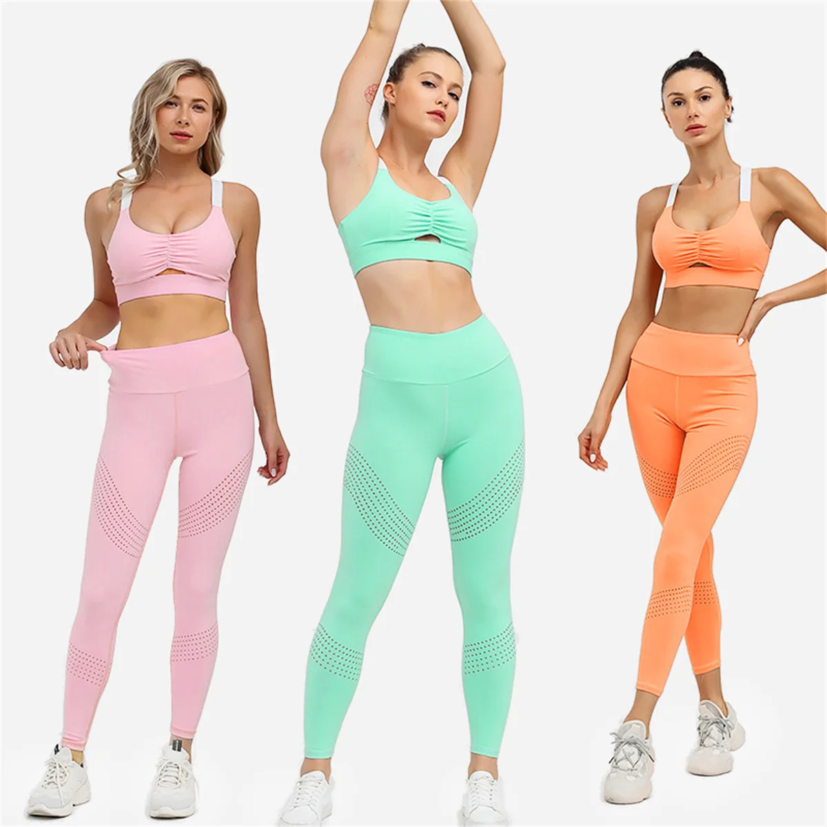 

Fitness Athletic Yoga Sets Seamless Women Gym Running Suit Sportswear Adjusted Bra High Waist Tight Hollow Pants Tracksuit,LF517