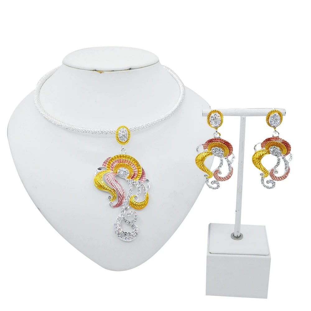 Свадебный ювелирный набор Yulaili из Дубая золотистого цвета трехцветный кулон