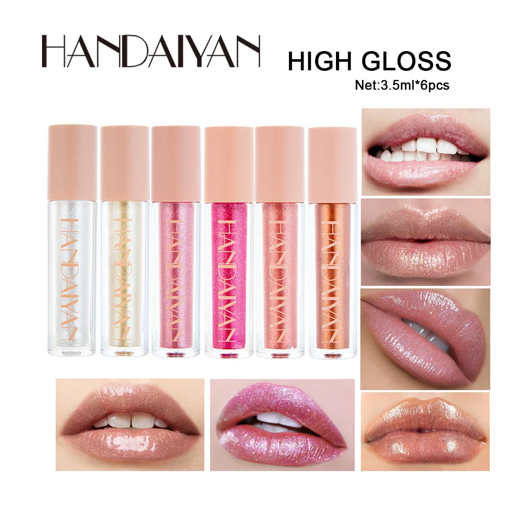 

HANDAIYAN 6 шт.; Обувь с искусственными бриллиантами Цвет Увлажняющая губная помада High Gloss блестящие губы долговечностью легко носить Водонепрон...