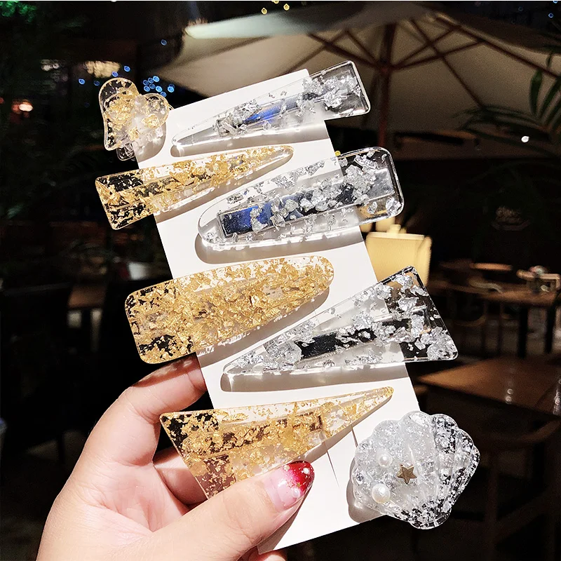 New Fantasy Acetate Gold Silver Foil Geometric Hair Clips Women Girls Sweet Hairpins Headband Hair Claws Hair Accessories