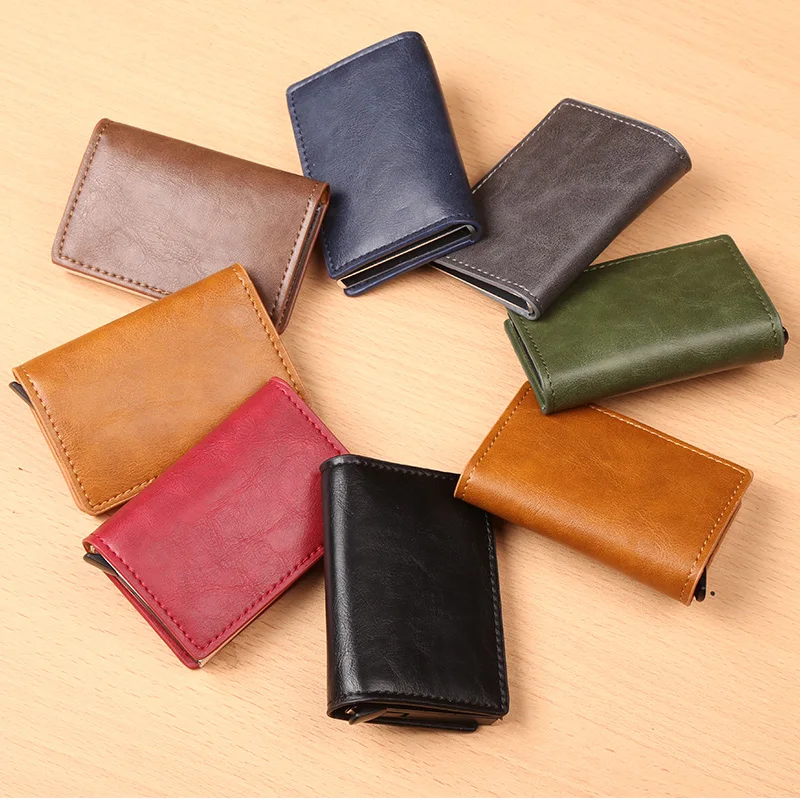 

Rfid Wallet Blocking Leather Vintage 2019 Credit Card Holder Unisex Antitheft Security Aluminum Metal Purse