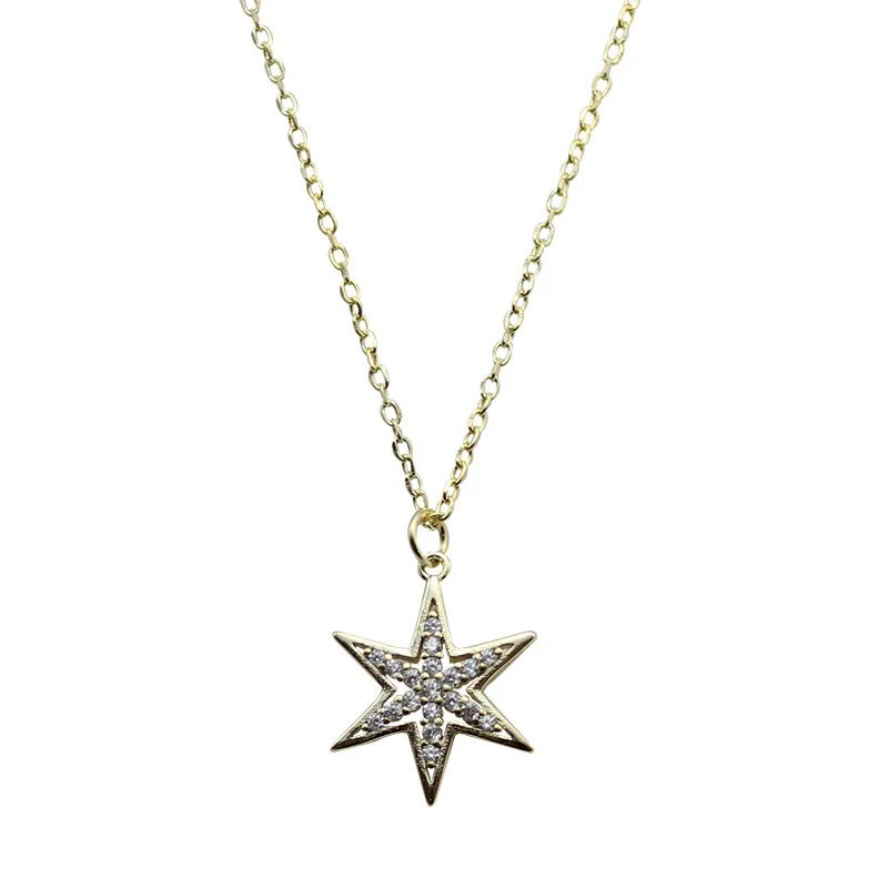 

s925 sterling silver gold 14k plated Six-pointed star necklace zircon simple necklaces for women fine jewelry Japanese style