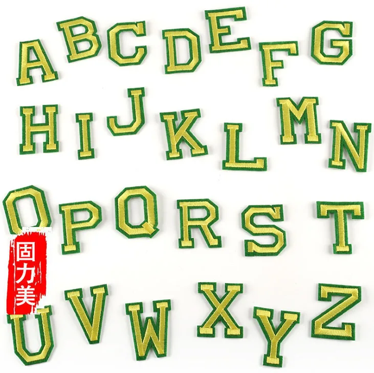 1set 26 pcs Black white red green yellow gold pink English letter A-Z ironing on patch | Дом и сад