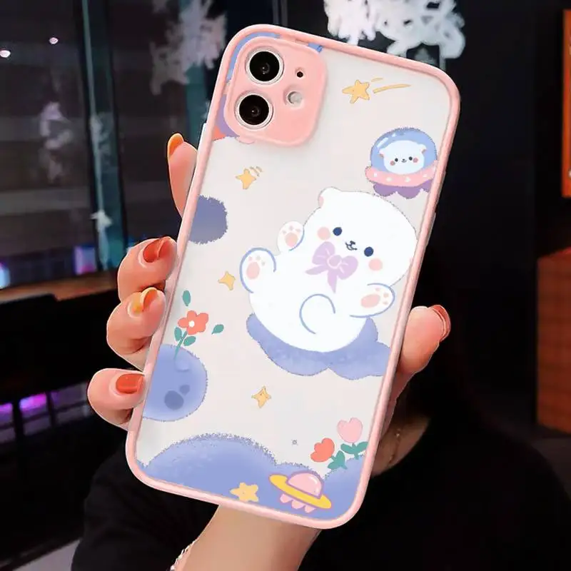 

Creative astronaut starry universe Phone Case Matte transparent For Pink iPhone 12 Mini 11 Pro XR XS Max 7 8 Plus X Back Cover