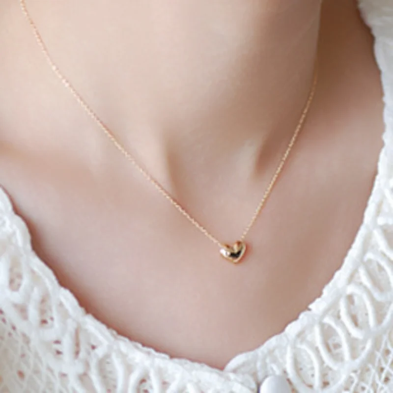 

2021 New Simple Heart Necklace Fashion Choker for Women Girl Golden Silver Color Cute Clavicle Chain Jewelry Accessories Collar
