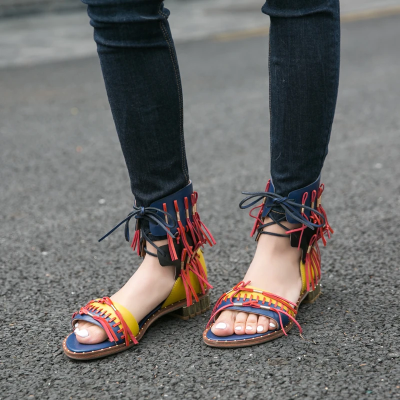 

Bohemia Summer Women Sandals Fringed Flat Beach Shoes Woman Lace-up Sandalias Mujer Ladies Casual Flats Gladiator Sandal