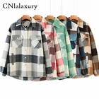 Куртка женская в клетку с карманами, винтажная Свободная куртка с отворотным воротником и длинным рукавом, верхняя одежда, шикарный топ, 2020