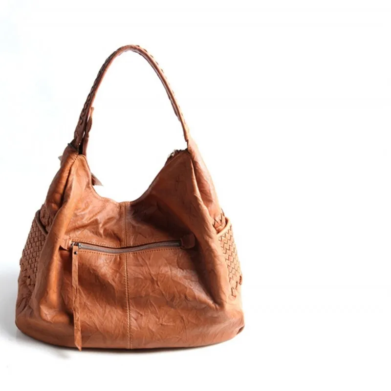 

Brand Luxury Real Leather Fashion Handmade Retro Weaving Shoulder Bag Women High Quality Handbag Female Large Capacity Lady Bag