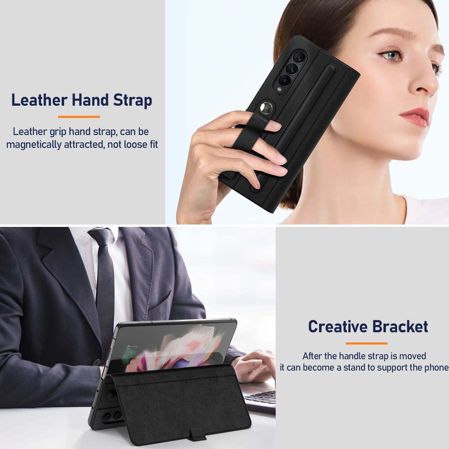 Funda plegable de cuero para Samsung Galaxy Z, carcasa de lujo con ranura para bol&iacute;grafo, Compatible con S Pen Edition, carcasa con soporte para Fold3 F9260-5