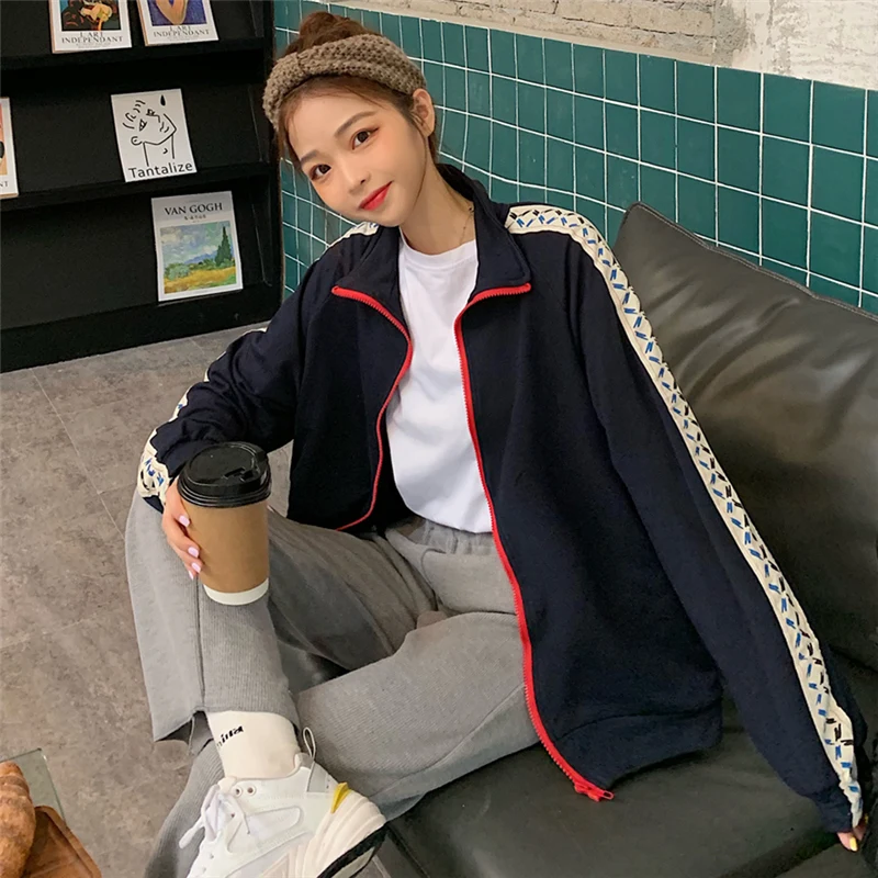 2020 new women sweetshirts hoodies vintage casual hooded korean hoodies women patchwork zip up hoodies women