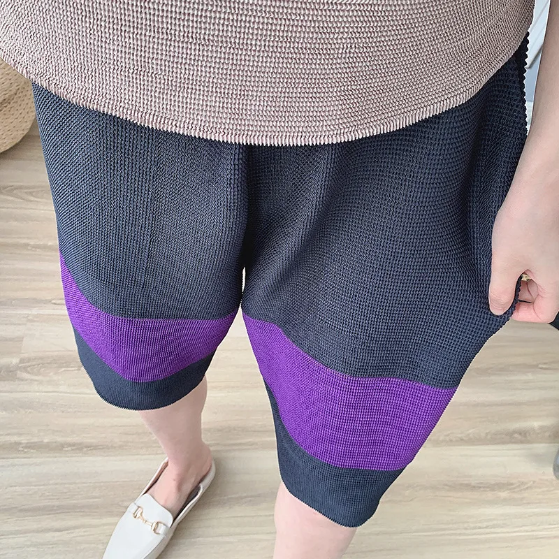 

LANMREM Pleated Pants Women's Loose Straight Pants Casual 2021 Spring Summer New Striped Knee Length High Waist Pants 2D1253