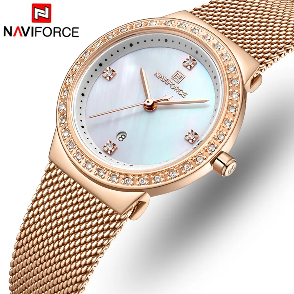 NAVIFORCE женские кварцевые часы, модные повседневные женские часы, деловые повседневные женские часы, женские часы из нержавеющей стали