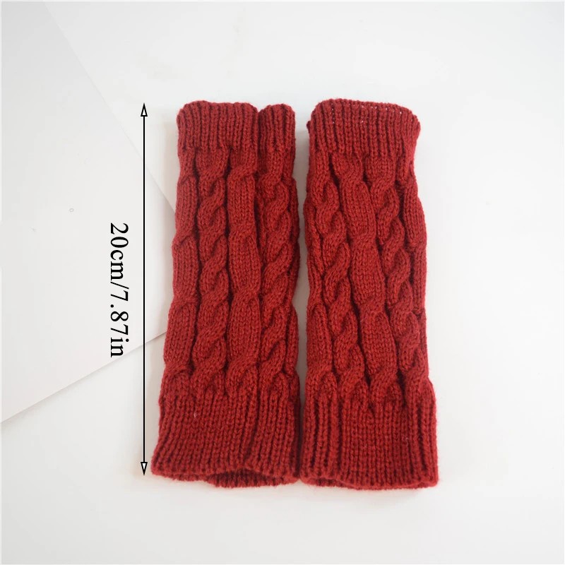 

Women Men Twist Crochet Knitted Fingerless Gloves Short Arm Sleeve Warm Mittens Solid Color Winter Warm Fingerless Gloves