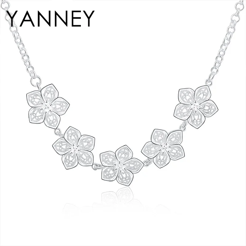 

YANNEY 925 Sterling Silver New Vintage Flower Pendant Necklace Charming Woman/Wife Anniversary Gift Jewelry