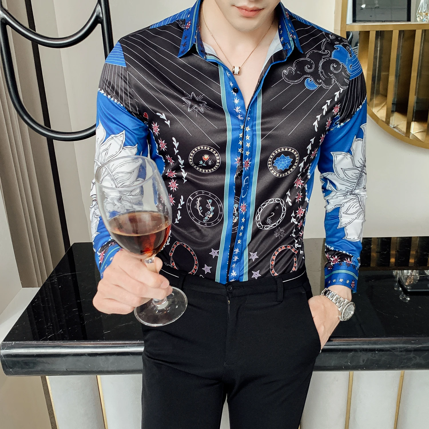 Рубашка с цветочным принтом солнце духов черная белая Vetement Homme осень 2019 мужская