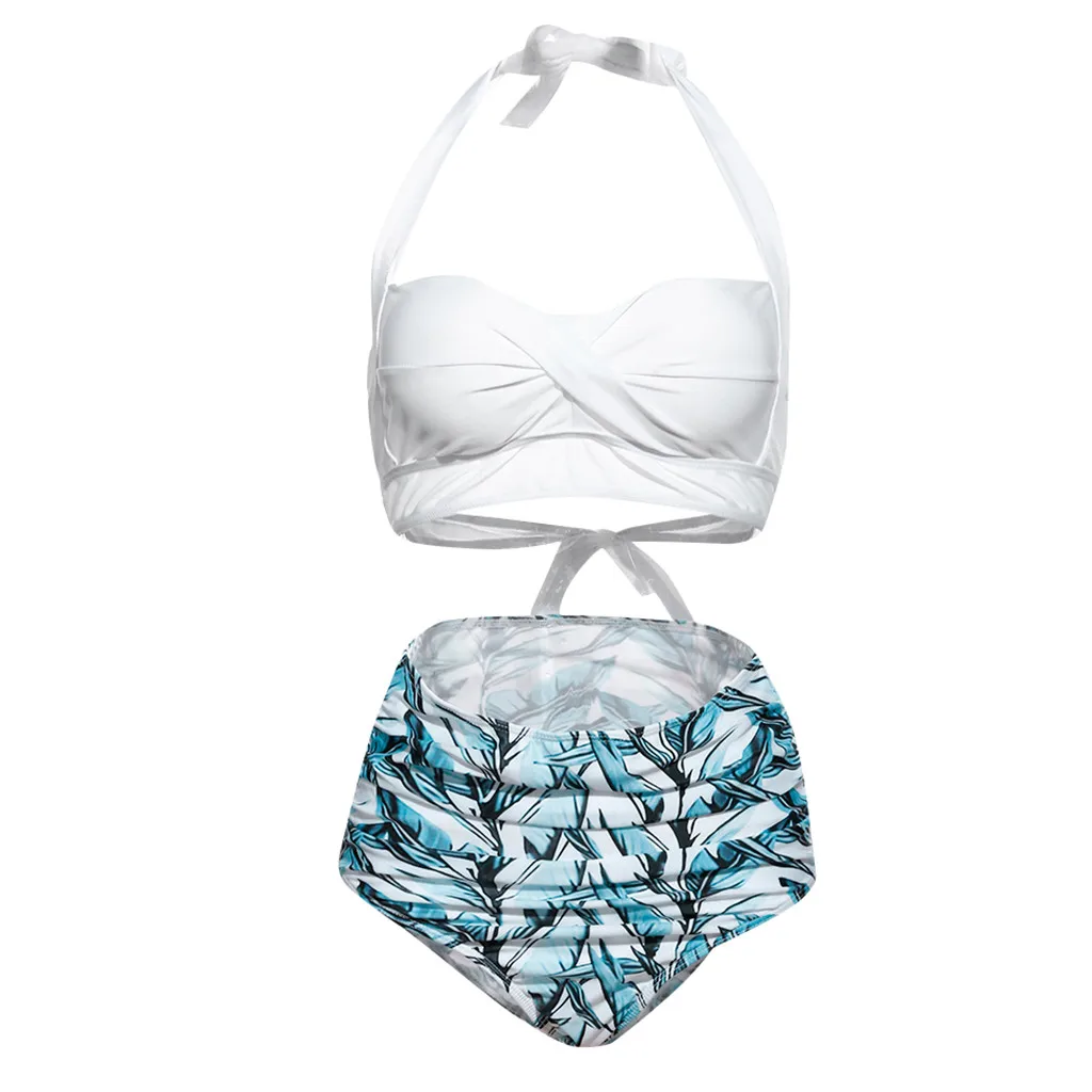 

Women's Swimsuit Halter Ruched Swimwear Print Brazilian bikini High Waist bikini Retro bikini top Trajes de bao