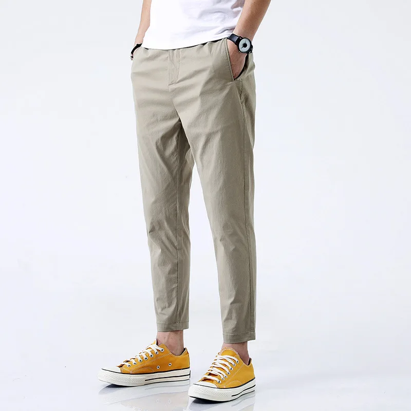 

Ankle Length Men Trousers Summer Thin Straight Casual Pants Men Clothing Korea Style Harem Pants Mens Suit Pants Elastic Waist