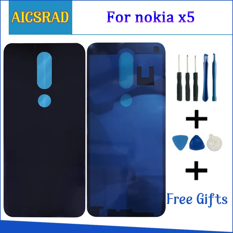 

For Nokia X5 5.1 Plus TA-1102 TA-1105 TA-1108 TA-1109 TA-1112 TA-1120 1199 Glass Housing Battery Back Cover+Sticker glue