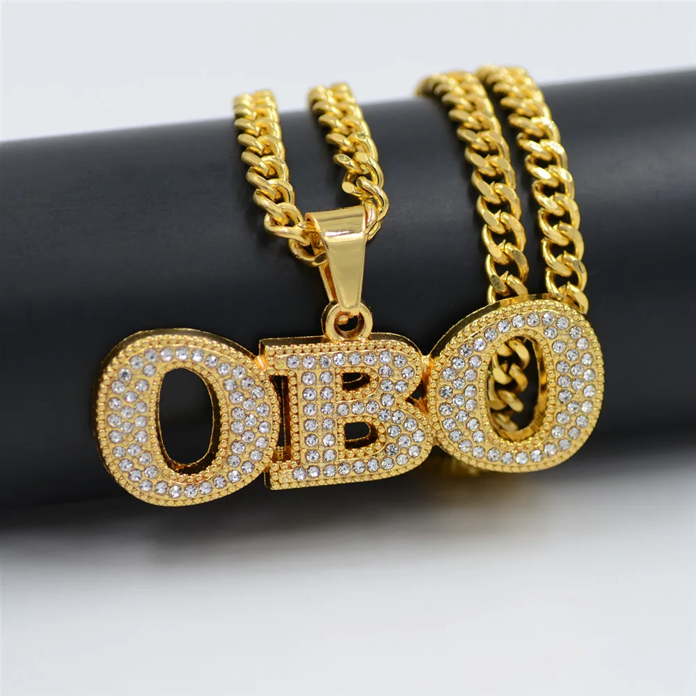 Uodesign Gold Finish Iced Crystal Letter OBO Pendants &amp Necklaces Charm Men Women Hip Hop Jewelry | Украшения и аксессуары