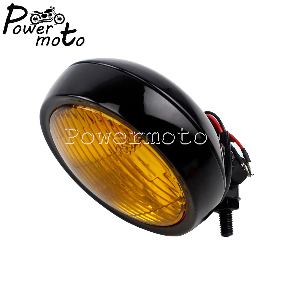 Черный 4 5 &quotРетро фара мотоцикла Бейтс фары желтая лампа объектива для Harley Kawasaki