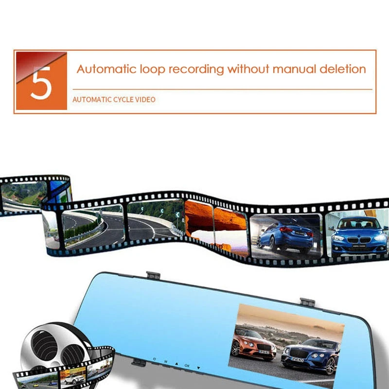 4 5-дюймовый 1080 HD P Автомобильный видеорегистратор с двумя объективами заднего