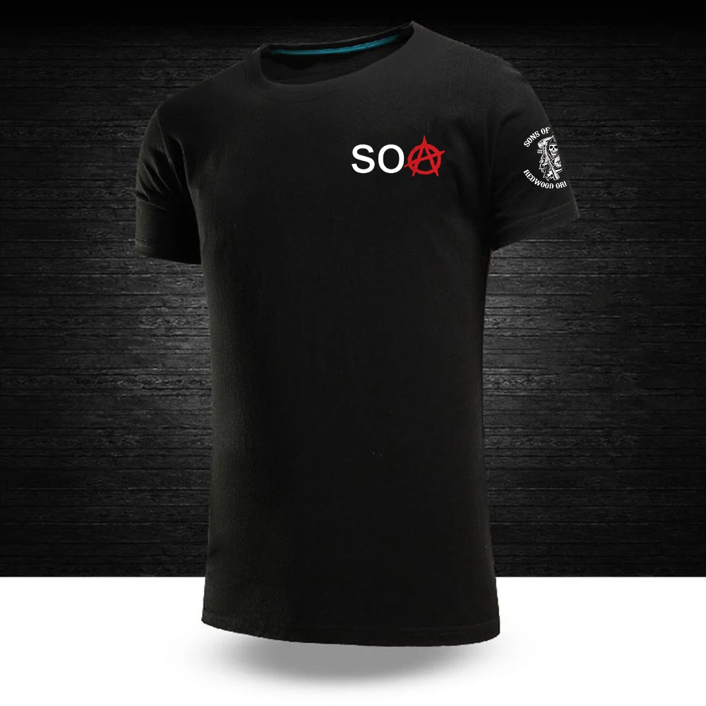 

Футболка мужская с круглым вырезом, мягкая удобная рубашка с принтом сынов анархий, с коротким рукавом, повседневная майка без рисунка, лето