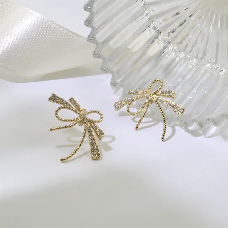 

Fashion Korea 925 Sterling Silver Rhinestone Bowknot Stud Earrings Jewelry For Woman Gift