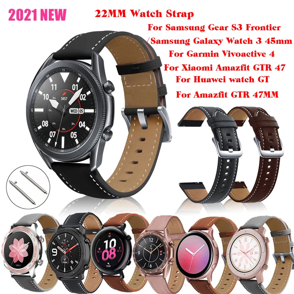 

22MM Watch Strap For Samsung Galaxys3 Frontier Watch 3 45/46 Correa Smart Wrist Huaweigt Gt2 Bracelets Leather Watchband Replace