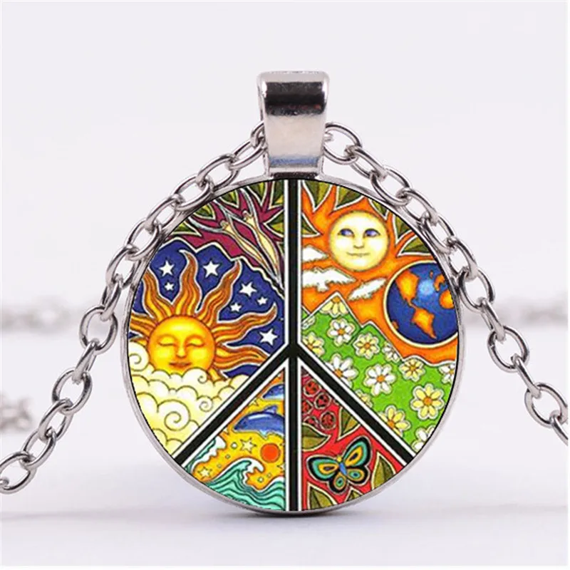 

Peace Sign Sun Photo Cabochon Glass Chain Necklace,Charm Creative Women Pendants Fashion Jewelry Accessory,Gifts