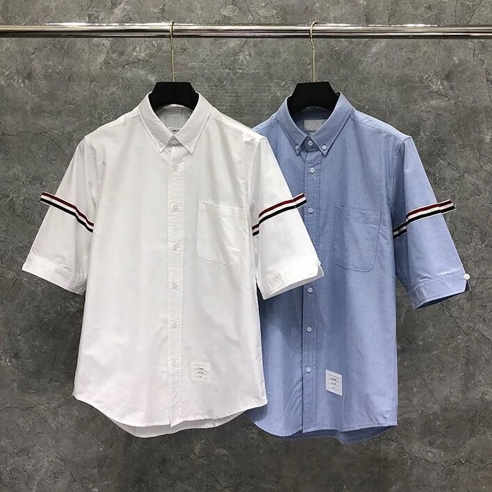 

2021 Fashion Brand Shirts Men Slim Fit White Half Sleeve Casual Shirt Cotton Oxford Fabric Solid Summer Men's Clothing