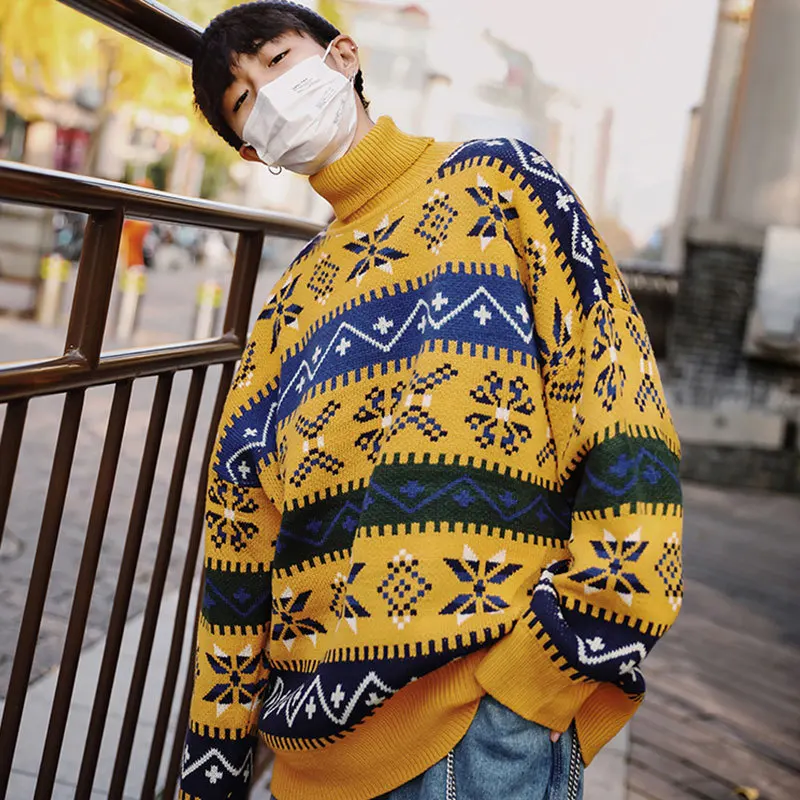 Liketkit Мужская водолазка свитера 2019 для мужчин с принтом контрастный цвет рукав