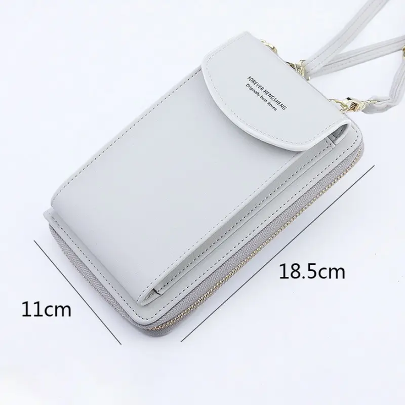 

2021 New Women PU Leather Shoulder Bag Strap Purses Solid Color Mobile Phone Big Card Holders Wallet Handbag Pockets For Girls