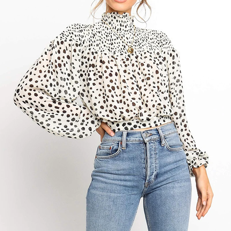 Женская блузка с рукавом летучая мышь белая тонкая в стиле ретро принтом лето