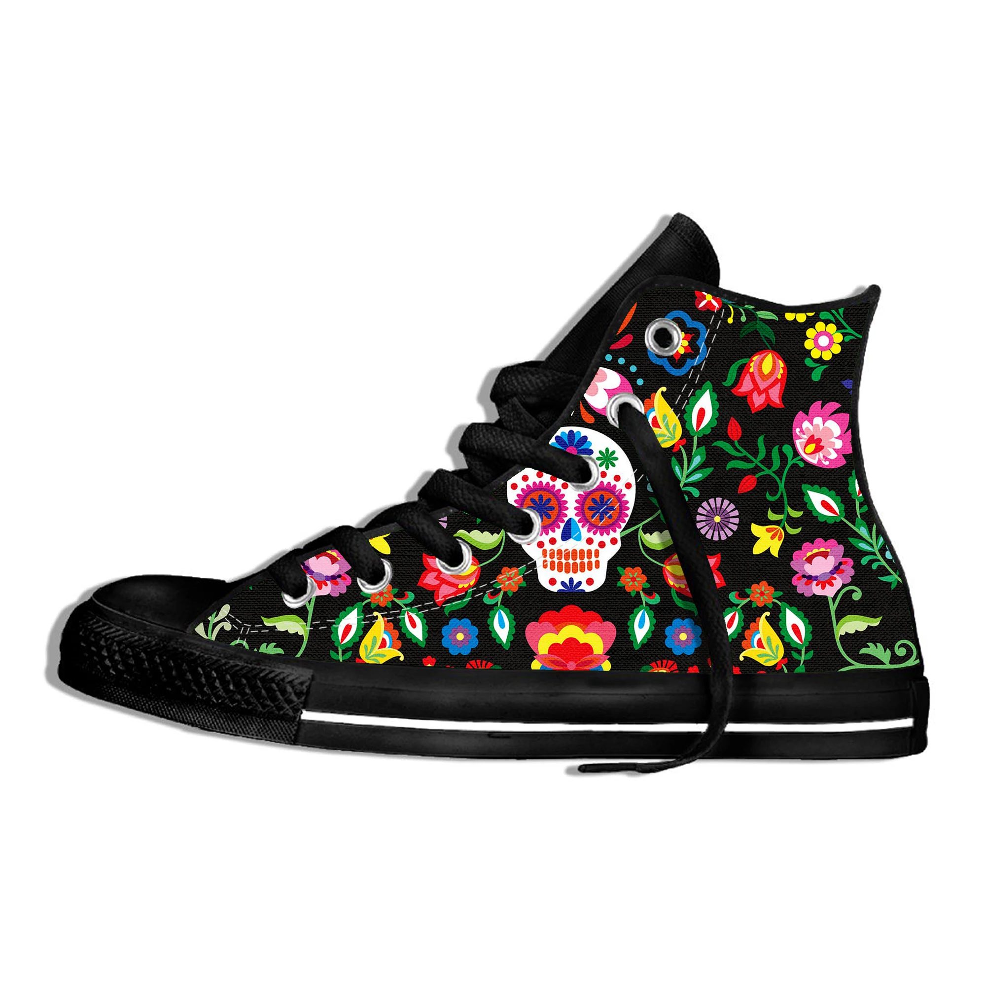 Feitos sob Encomenda Sapatos de Alta Homens Andando Sapatos Casuais Punk – Vintage Crânio Cabeça Impressão Hip Hop Lona Respirável Rendas-up Qualidade 3d