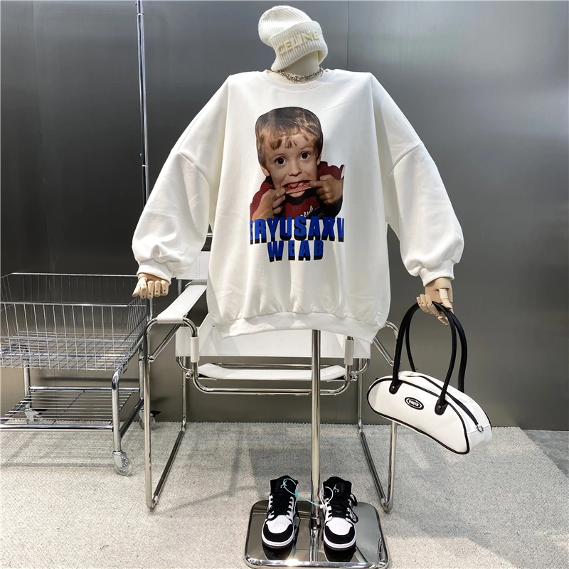 

New 2021 Funny American Figure Print Pullover Sweater Cool Fashion Handsome Round Neck Long Sleeve Loose Casual Couple Top