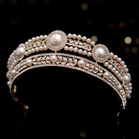 kmvexo luxury gold color crystal pearls bridal tiaras crown rhinestone pageant diadem 2021 headbands wedding hair accesspries