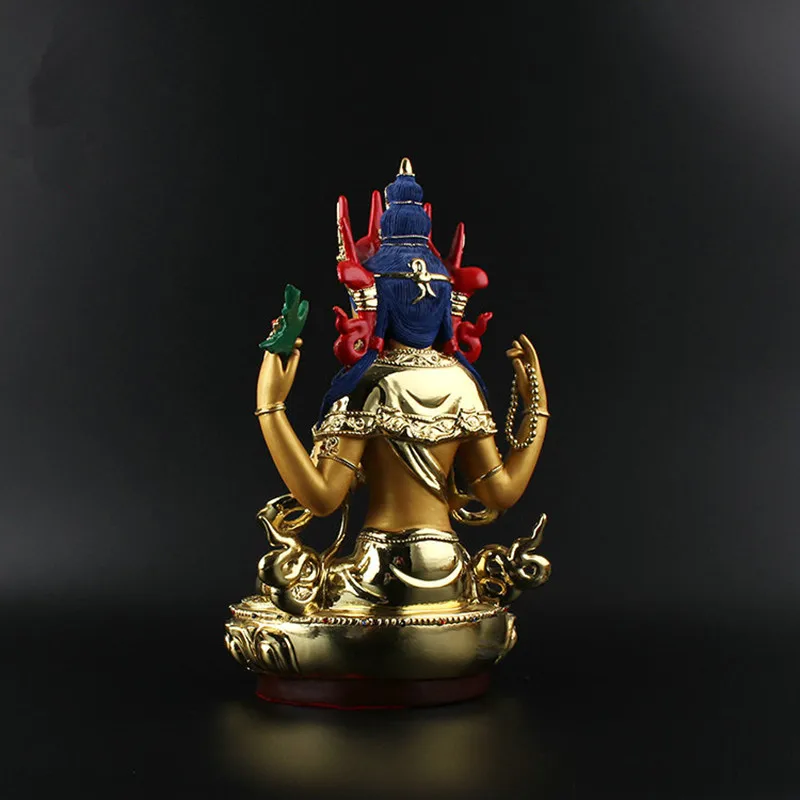 26 см золотое покрытие цветной Тибетский транский четыре-Armed Guanyin/avalokitesvara bodhisattva статуя Будды украшение